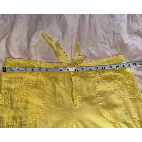 INC Beach linen relaxed wide leg pants yellow with pockets and drawstring US 12 - Picture 6 of 9